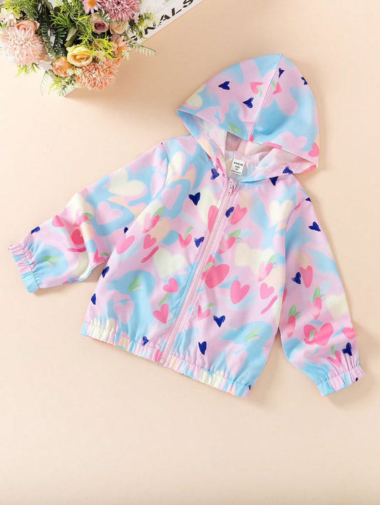 Baby girl multi heart printed style winter fleece zip-up hoodie - #Z-0098