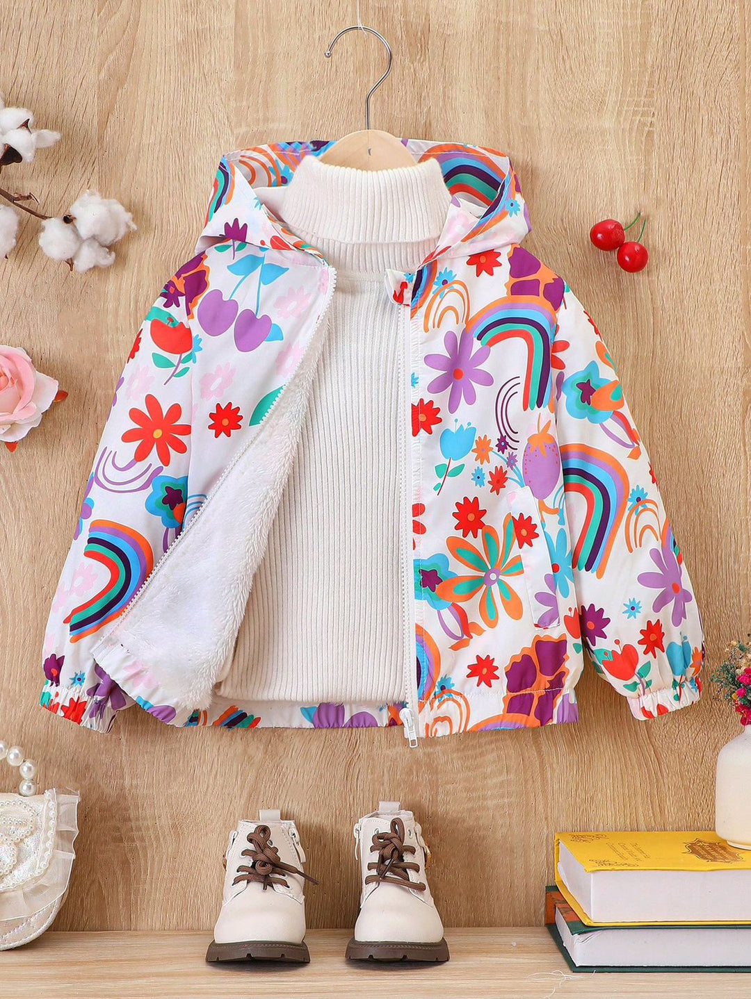 Baby/boy multi rainbow style printed winter fleece zip-up hoodie - #Z-0095